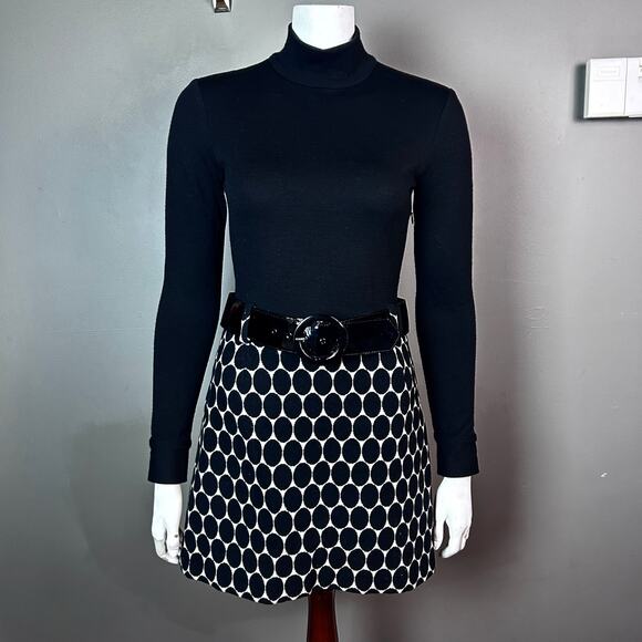 Milly sweater dress size 2 bodycon polka dot black white belted mod wool blend - Picture 1 of 13